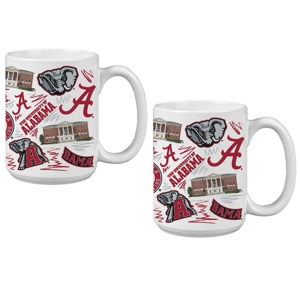 Lot de deux tasses à café locales Alabama Crimson Tide de 15 oz