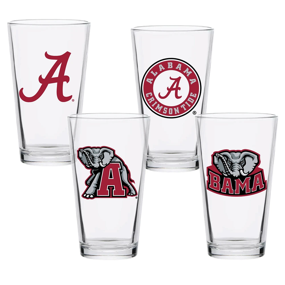 Lot de quatre verres à pinte de collection Alabama Crimson Tide de 16 oz