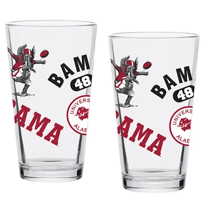 Lot de deux verres à pinte Vintage Medley de 16 oz de l'Alabama Crimson Tide