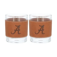 Alabama Crimson Tide 2-Pack 12oz Rocks Glass with Leather Wrap