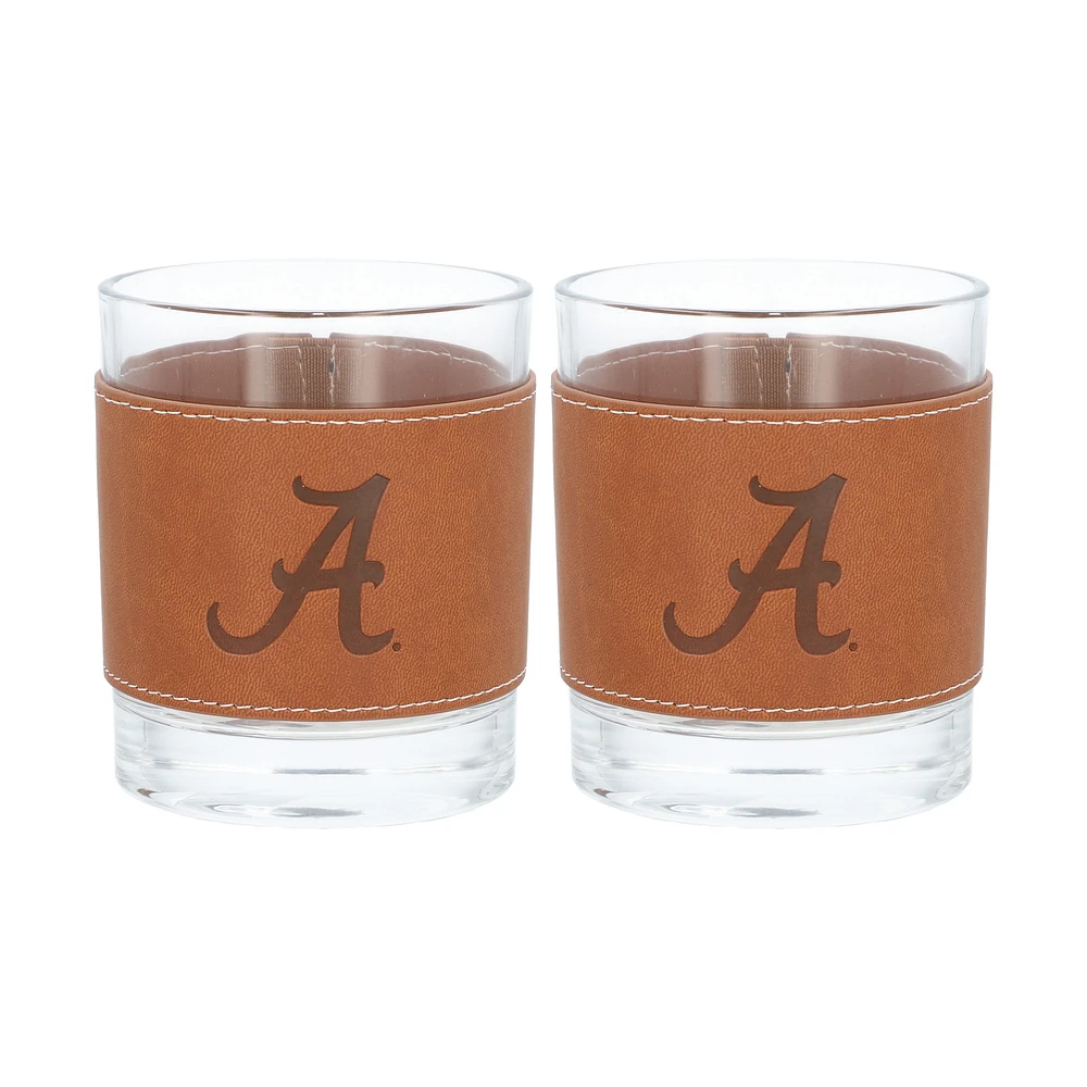 Lot de 2 verres à whisky Alabama Crimson Tide de 12 oz avec emballage en cuir