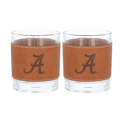 Lot de 2 verres à whisky Alabama Crimson Tide de 12 oz avec emballage en cuir