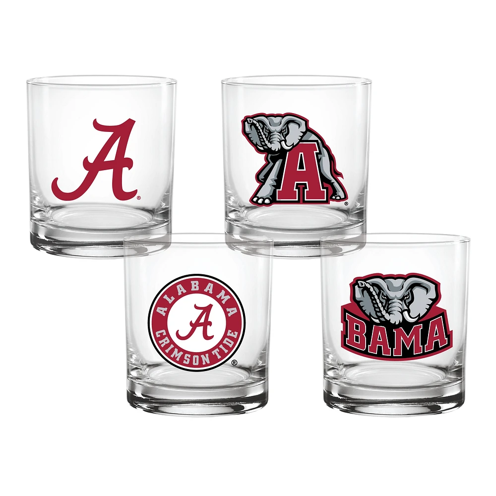 Lot de 4 verres à whisky de collection Alabama Crimson Tide de 14 oz