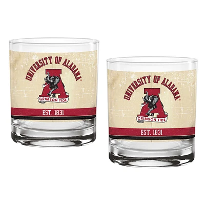 Alabama Crimson Tide, paquet de deux 14oz. Ensemble de verres vintage beige