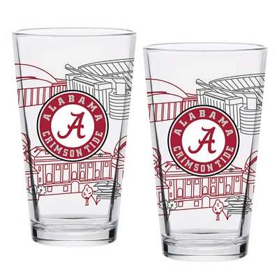 Alabama Crimson Tide, paquet de deux 16 oz. Ensemble de verres à pinte Campus Line Art