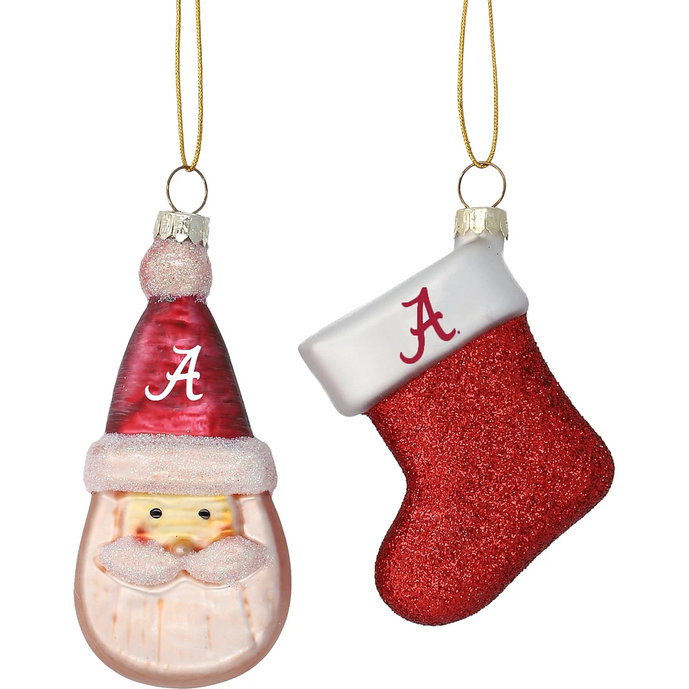 Alabama Crimson Tide Lot de deux décorations en verre soufflé Père Noël et bas