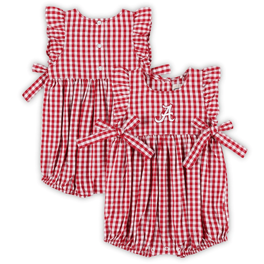 Grenouillère à carreaux Constance pour bébé fille Crimson Alabama Tide