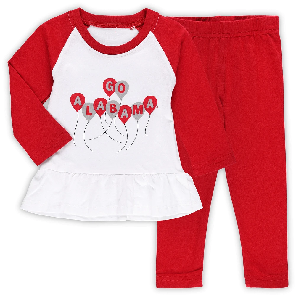 Girls Infant Wes & Willy Crimson/White Alabama Crimson Tide Balloon Raglan 3/4-Sleeve T-Shirt Leggings Set