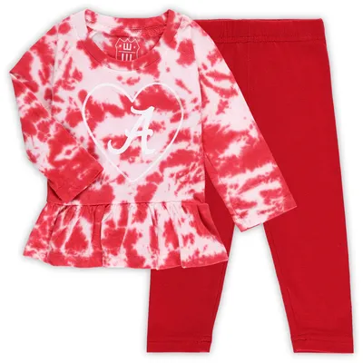 Alabama Crimson Tide Wes & Willy Girls Infant Tie-Dye Ruffle Raglan Long Sleeve T-Shirt Leggings Set