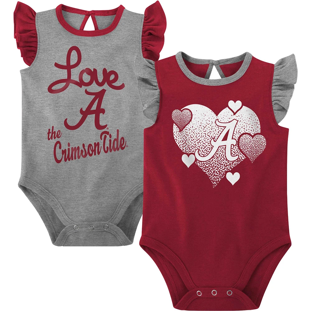 Lot de 2 bodys pour nouveau-nés et nourrissons cramoisi/gris Alabama Crimson Tide Spread the Love