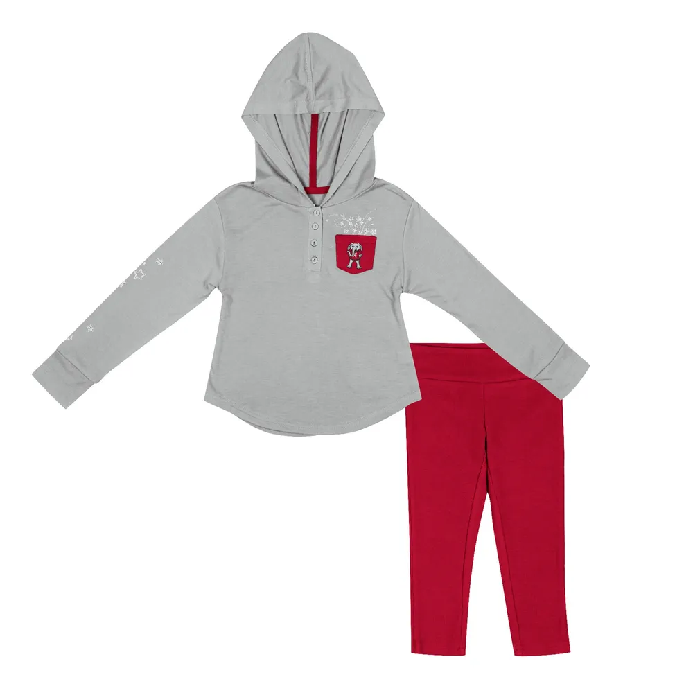 Ensemble t-shirt et leggings à capuche manches longues Colosseum Grey/Crimson Alabama Crimson Tide pour tout-petit fille