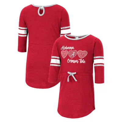 Alabama Crimson Tide Colosseum Girls Toddler Poppin Sleeve Stripe Dress - Heathered