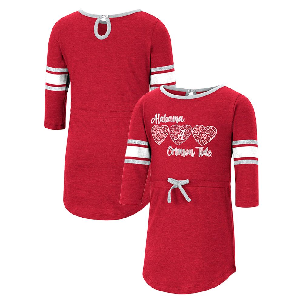 Girls Toddler Colosseum Heathered Crimson Alabama Tide Poppin Sleeve Stripe Dress