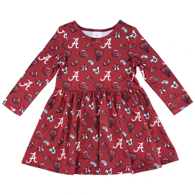 Girls Toddler ZooZatz Crimson Alabama Tide Allover Print Long Sleeve Dress