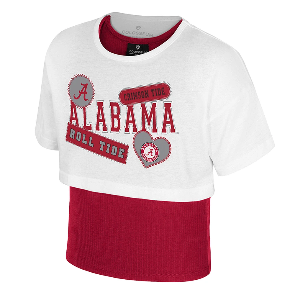 Girl's Youth Colosseum  White Alabama Crimson Tide Gale Cropped 2Fer Top
