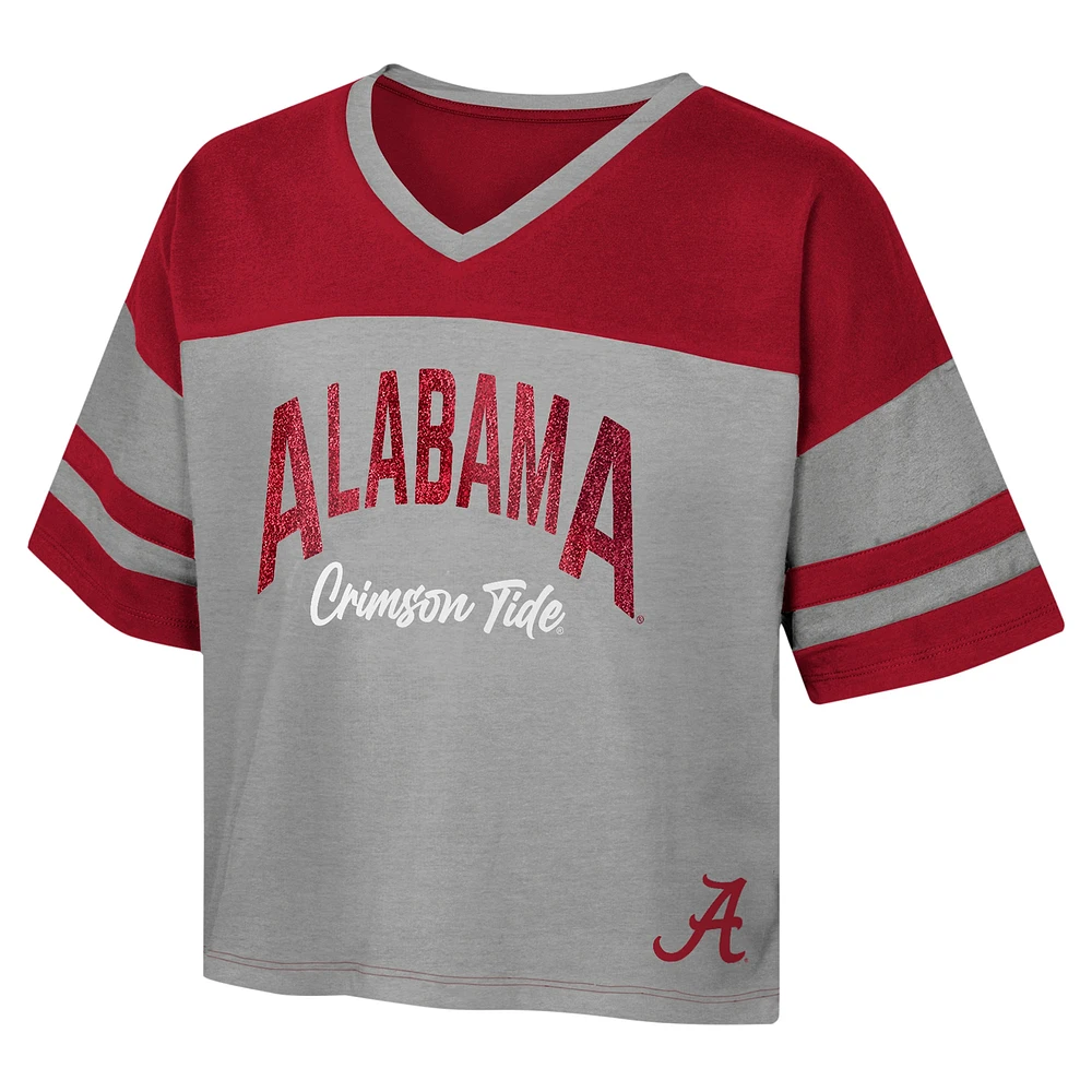 Girls Youth Crimson Alabama Tide The Playmaker Sleeve Stripe V-Neck Jersey T-Shirt