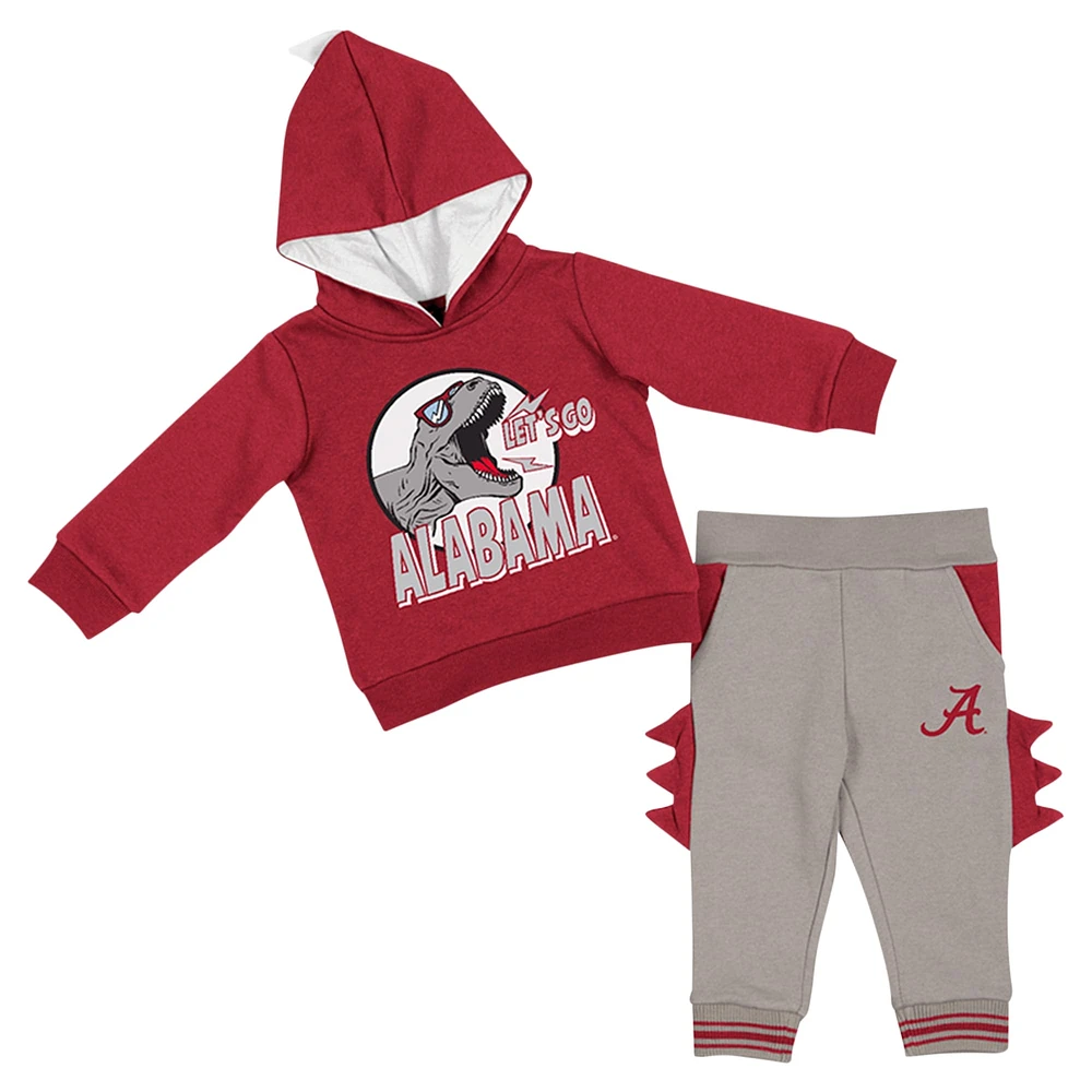 Ensemble sweat à capuche et pantalon Colosseum Crimson/Gris Alabama Crimson Tide Dino pour bébé