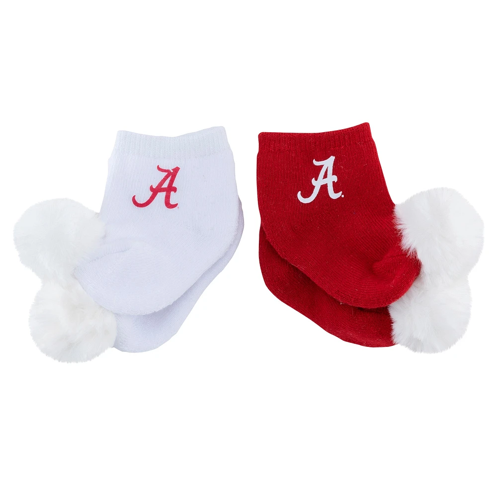 Lot de deux paires de chaussettes à pompon Alabama Crimson Tide pour bébé ZooZatz