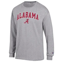 T-shirt à manches longues pour homme Champion Heather Grey Alabama Crimson Tide Arch Over Logo