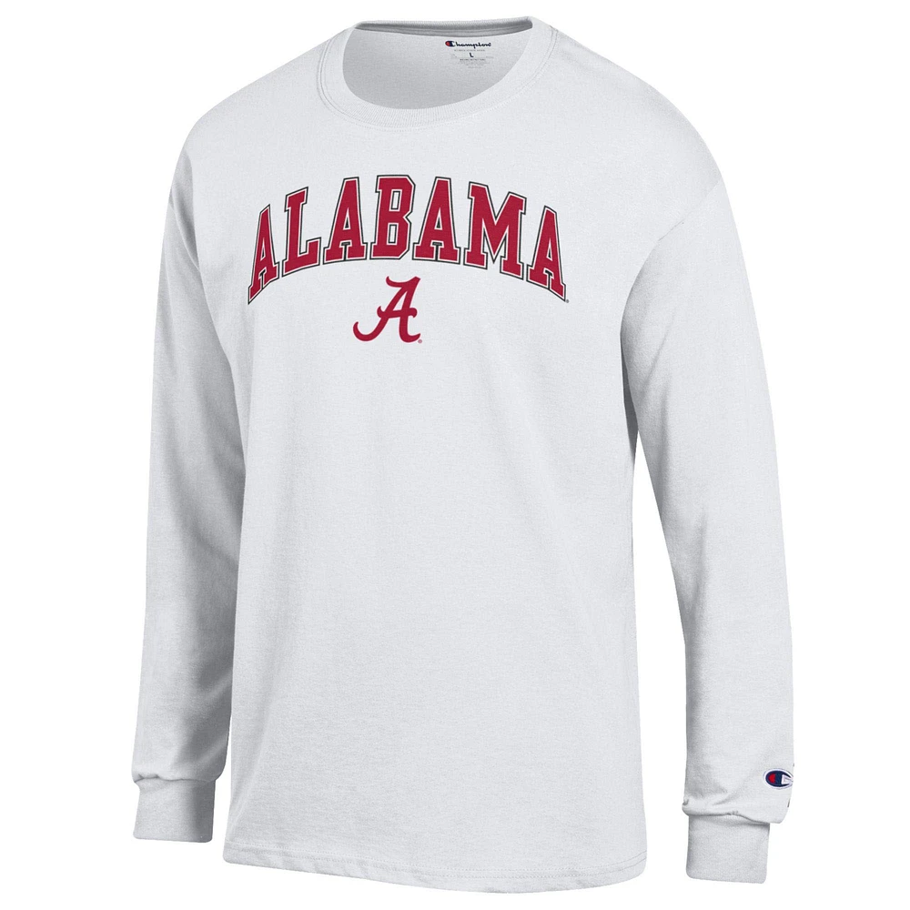 T-shirt à manches longues pour homme Champion White Alabama Crimson Tide Arch Over Logo