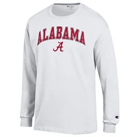 T-shirt à manches longues pour homme Champion White Alabama Crimson Tide Arch Over Logo