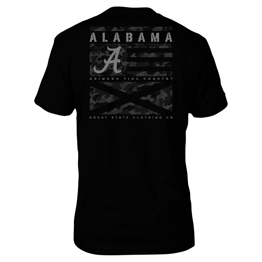 T-shirt à empiècement camouflage noir pour homme avec drapeau Alabama Crimson Tide