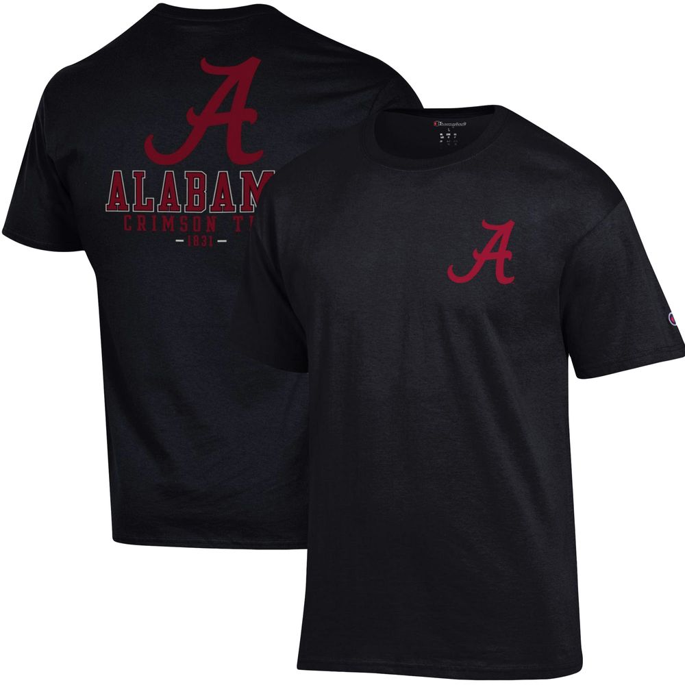 Men's Champion Black Alabama Crimson Tide Team Stack 2-Hit T-Shirt