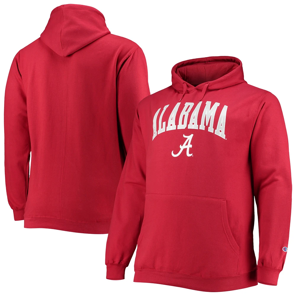 Chandail à capuchon pour hommes Champion Crimson Alabama Tide Tailles Big & Tall Arch Over Logo Powerblend