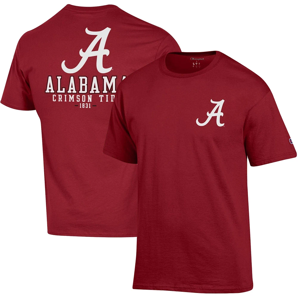 Men's Champion Crimson Alabama Tide Team Stack 2-Hit T-Shirt