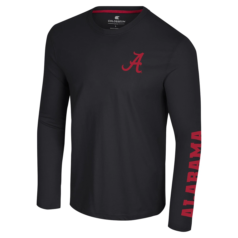 T-shirt à manches longues Colosseum Black Alabama Crimson Tide Logo Lockup 3-Hit Active Blend pour hommes