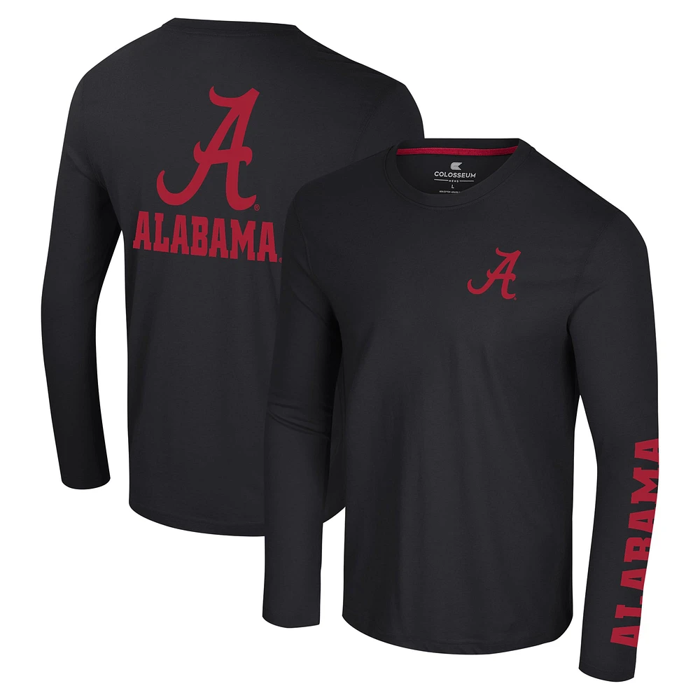 T-shirt à manches longues Colosseum Black Alabama Crimson Tide Logo Lockup 3-Hit Active Blend pour hommes