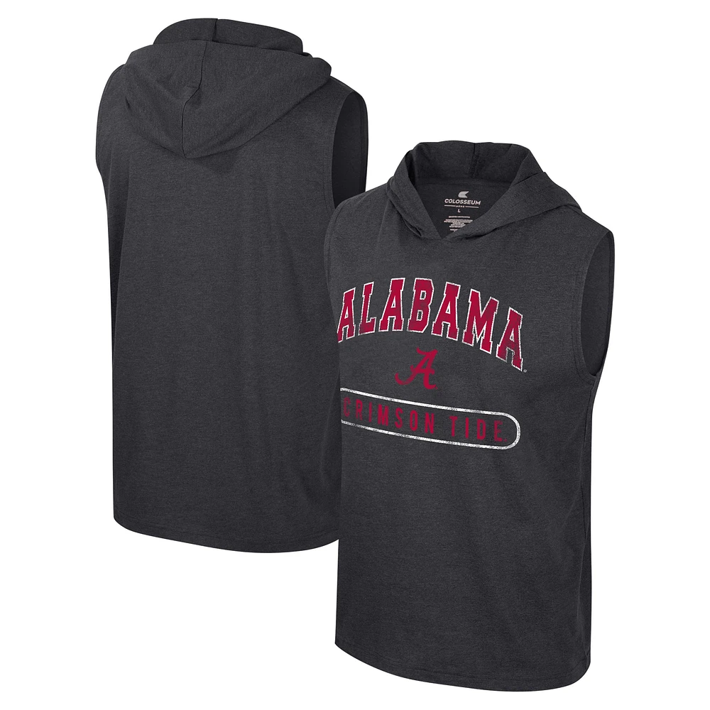 Débardeur à capuche sans manches Colosseum noir Alabama Crimson Tide Varsity pour hommes