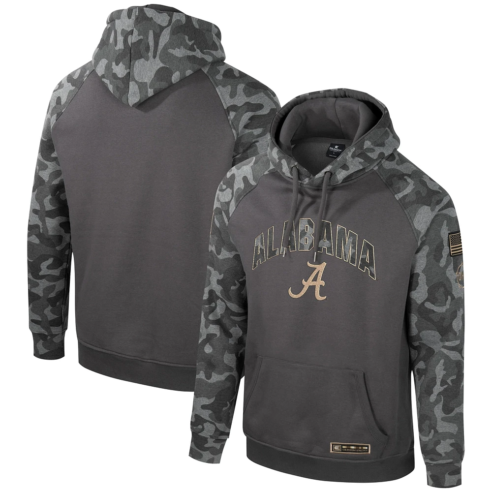 Men's Colosseum Charcoal Alabama Crimson Tide OHT Military Appreciation Camo Raglan Pullover Hoodie