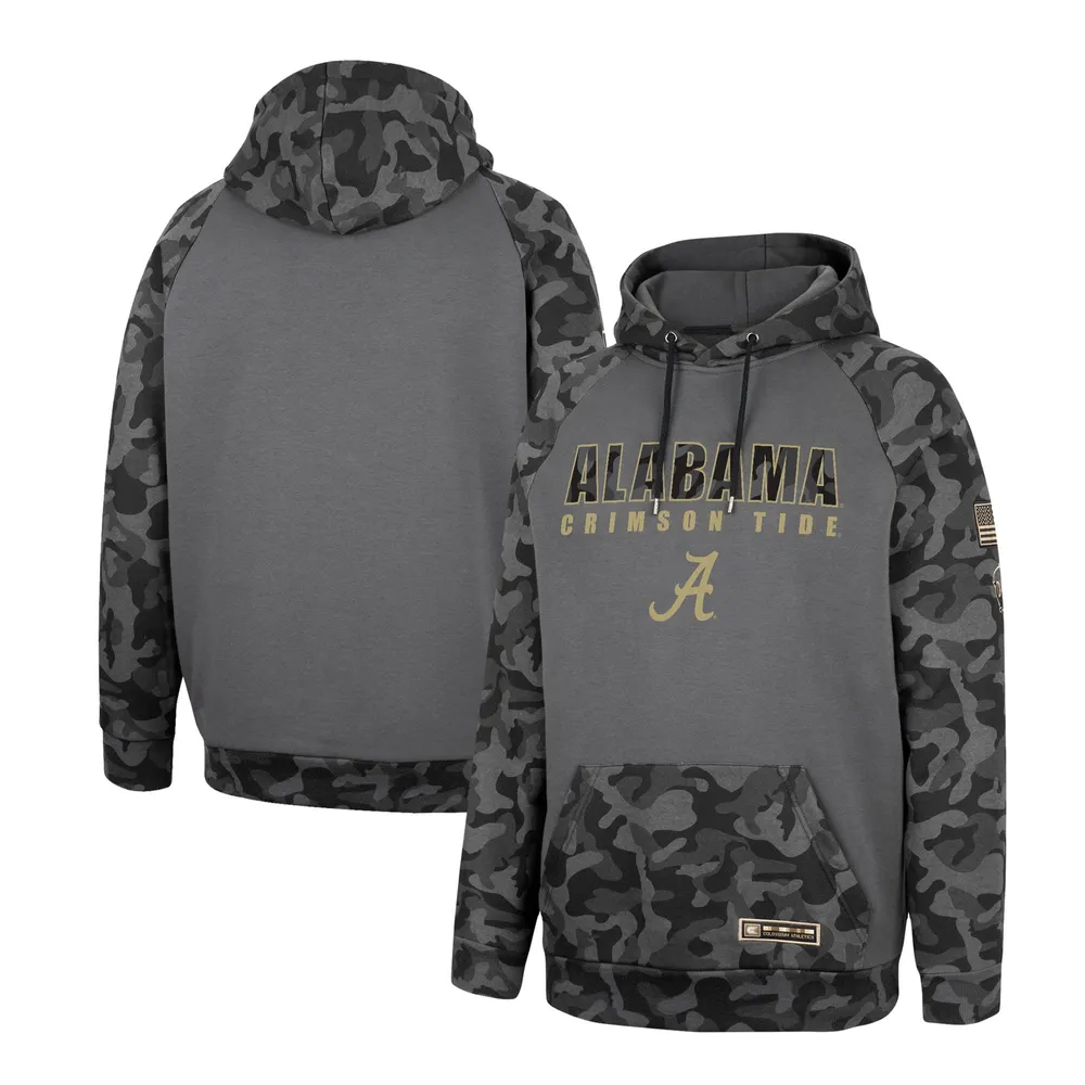 Colosseum Charcoal Alabama Crimson Tide OHT Military Appreciation Camo Stack Raglan Sweat à capuche pour homme