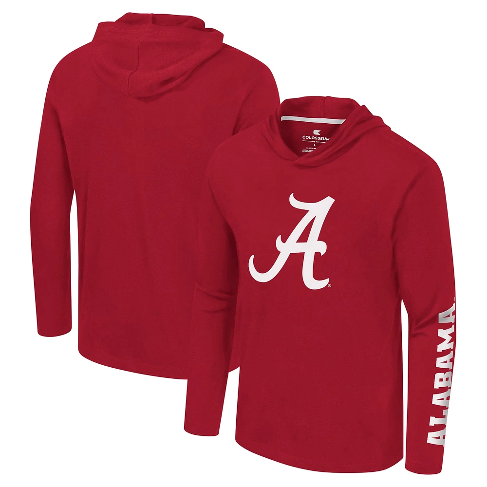 T-shirt à capuche manches longues avec logo Colosseum Crimson Alabama Tide Lockup Active Blend pour hommes