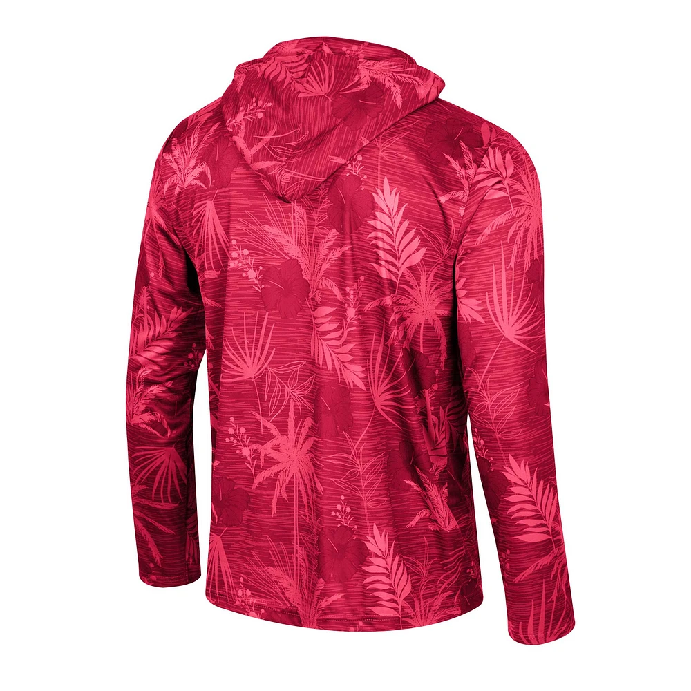 Haut à capuche léger quart de zip imprimé Colosseum Crimson Alabama Tide Palms pour hommes