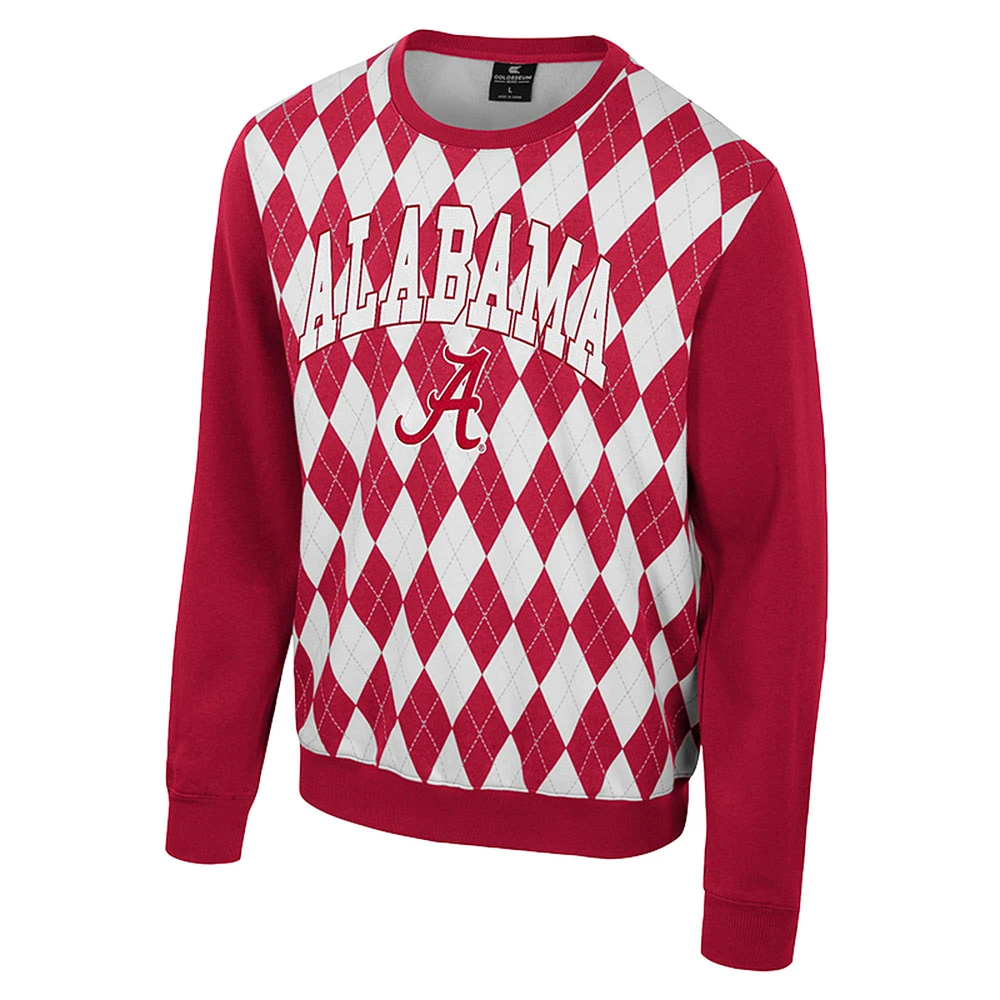 Men's Colosseum Crimson Alabama Tide The Dealio Argyle Pullover Sweatshirt