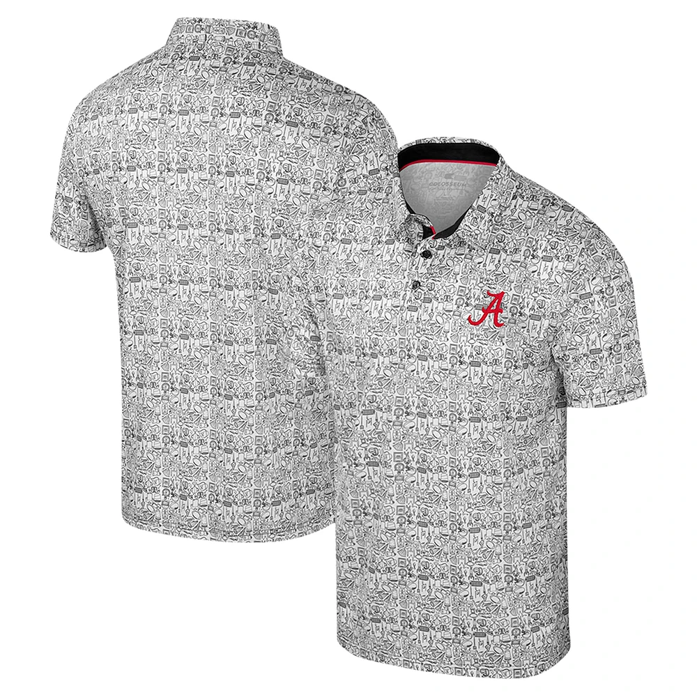 Polo imprimé sur toute la surface pour homme Colosseum White Alabama Crimson Tide Big & Tall It's Time!