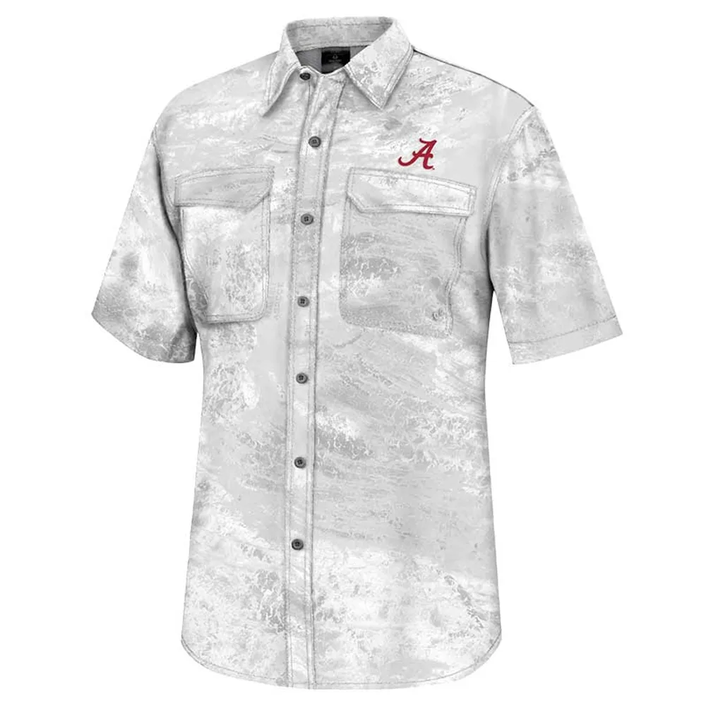 Chemise de pêche à boutons complets Colosseum White Alabama Crimson Tide Realtree Aspect Charter pour hommes