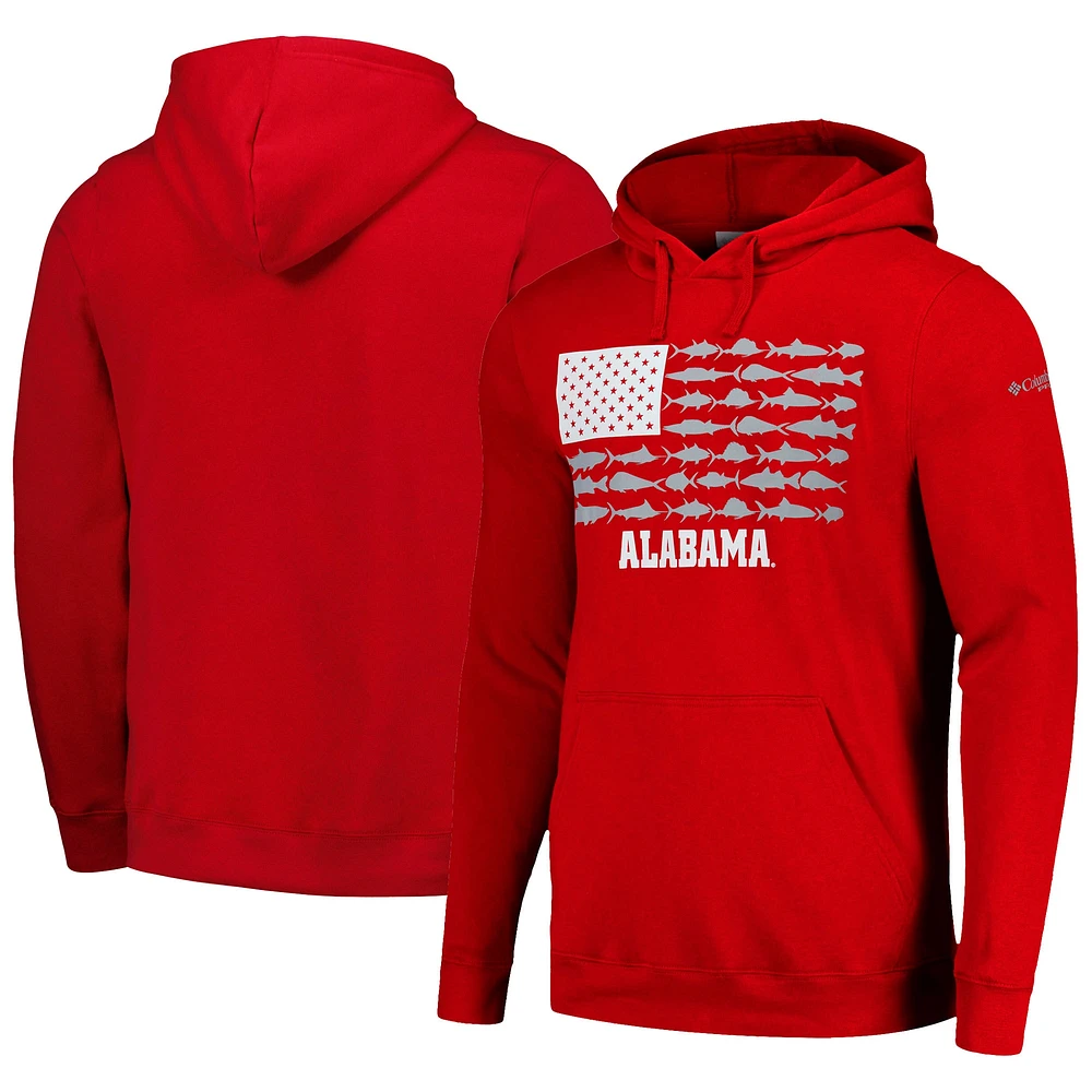 Men's Columbia Crimson Alabama Tide PFG Fish Flag II Pullover Hoodie