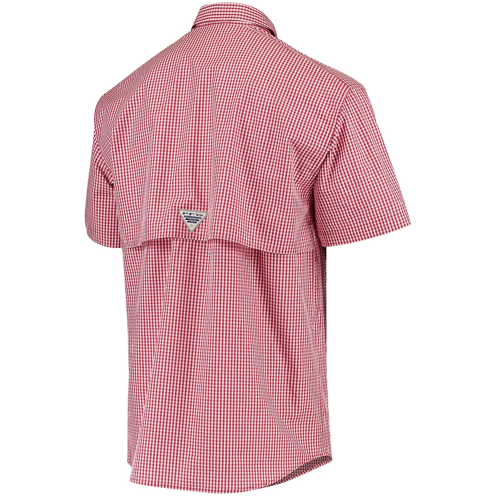 Men's Columbia Crimson Alabama Tide Plaid Super Bonehead Omni-Shade Shirt