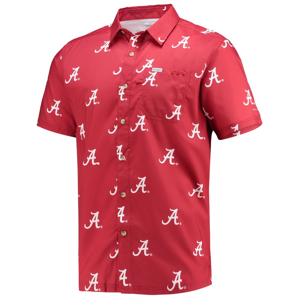 Men's Columbia Crimson Alabama Tide Super Slack Omni-Shade Button-Up Shirt