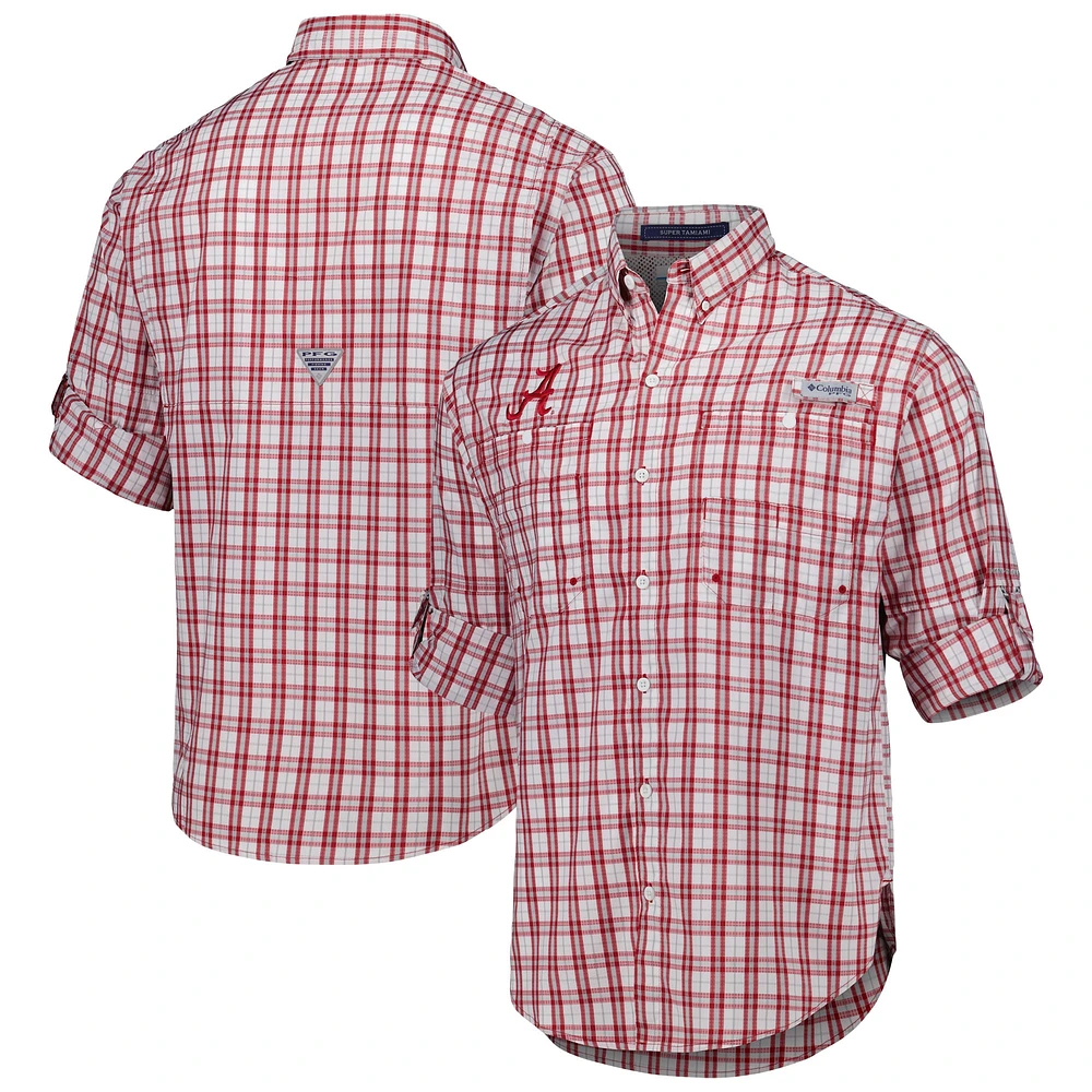 Chemise boutonnée à manches longues Columbia Crimson Alabama Tide Super Tamiami Omni-Wick pour homme