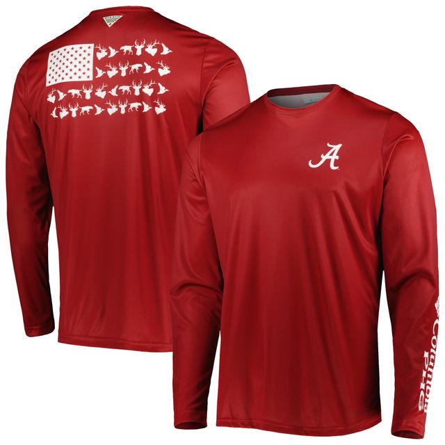 T-shirt à manches longues Columbia Crimson Alabama Tide Terminal Shot Omni-Shade Omni-Wick pour homme