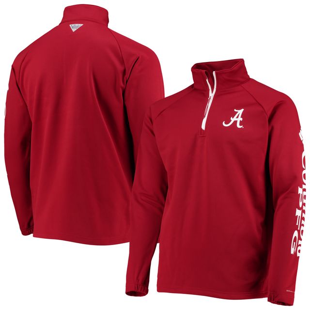 Veste homme Columbia Crimson Alabama Tide Terminal Tackle Fleece Raglan Omni-Shade Quarter-Zip Jacket