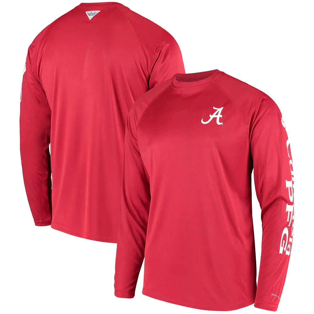 T-shirt à manches longues Columbia PFG Crimson Alabama Tide Terminal Tackle Omni-Shade pour homme