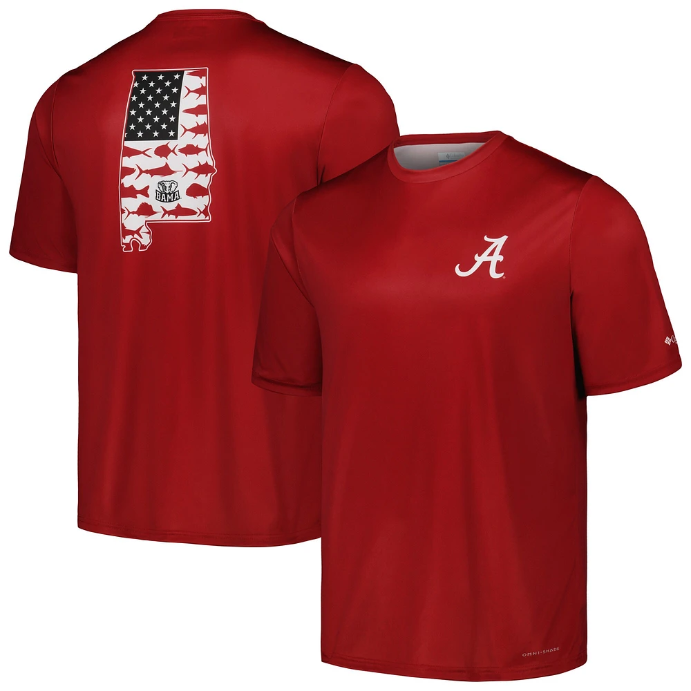 T-shirt Columbia Crimson Alabama Tide Terminal Tackle Omni-Shade pour homme