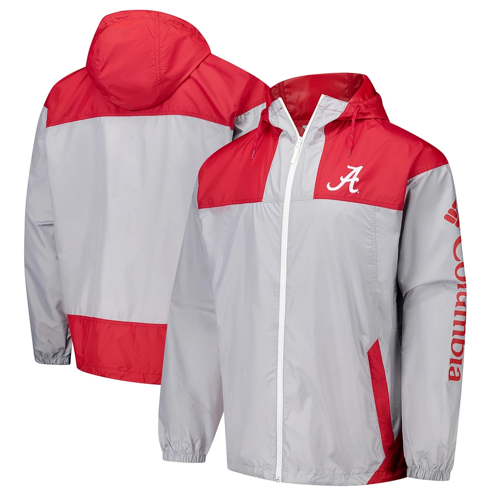 Men's Columbia Gray Alabama Crimson Tide Flash Challenger II Omni-Shade Full-Zip Windbreaker Jacket