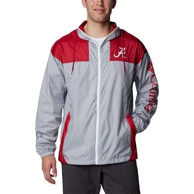 Veste à capuche coupe-vent entièrement zippée Columbia Crimson Tide Flash Challenger Omni-Shade pour hommes, gris