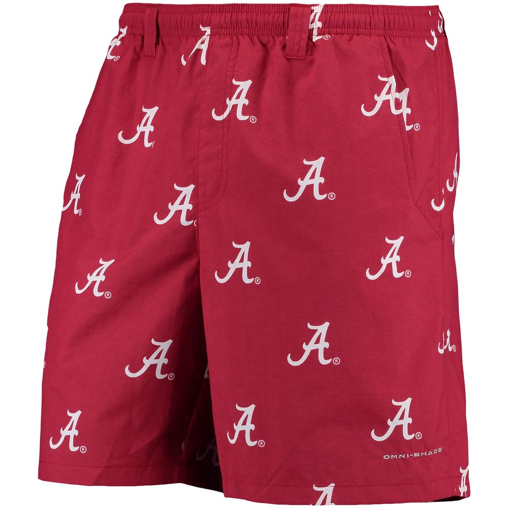 Men's Columbia PFG Crimson Alabama Tide Backcast II 8" Omni-Shade Hybrid Shorts